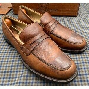 Frye Mens Tyler Penny Loafers Solid Leather Size 9.5 D Brown Dress/Casual Shoes